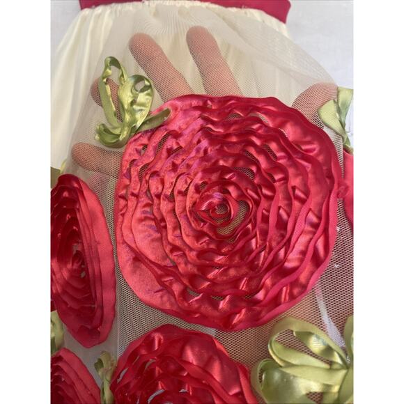 American Princess Size 5 Formal Dress Cream Hot Pink Rosettes Dbl Crinolines EUC - Picture 3 of 12